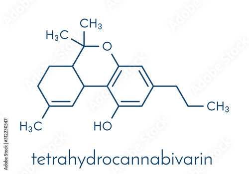 Tetrahydrocannabivarin or THCV cannabinoid molecule. Skeletal formula.