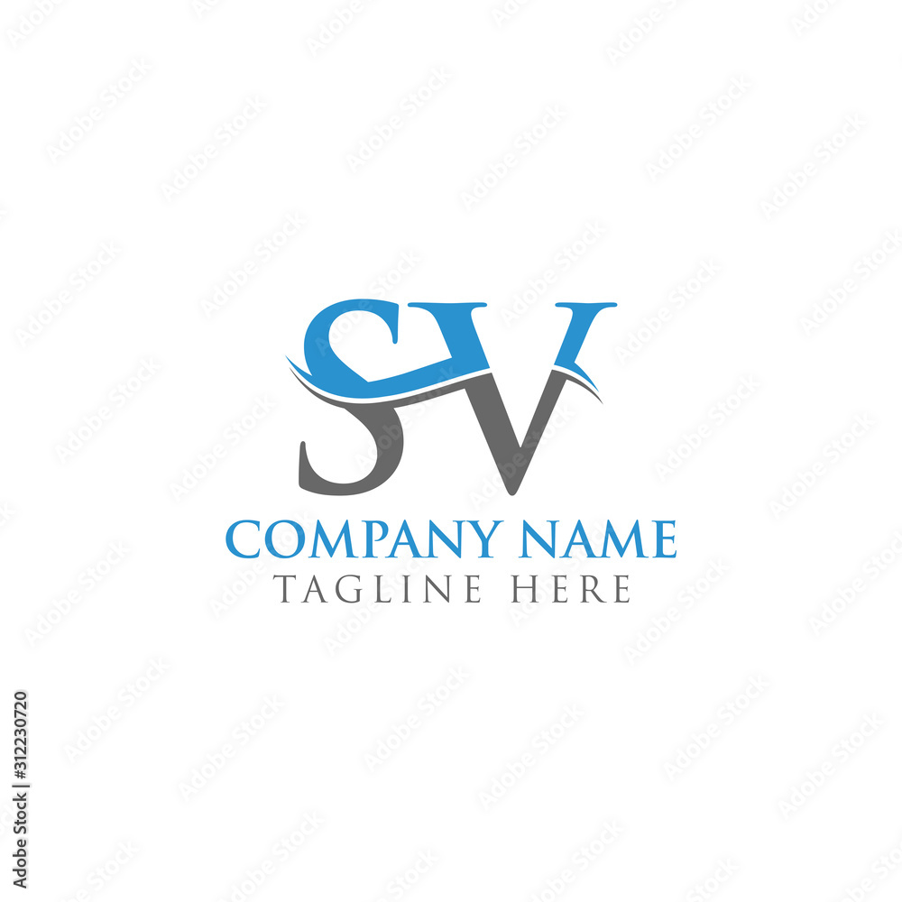 Swoosh Letter SV Logo Design Vector Template. Water Wave SV Logo Vector.