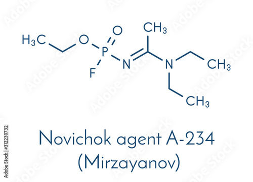 Novichok agent A-234 molecule, chemical structure as proposed by Mirzayanov. Skeletal formula.