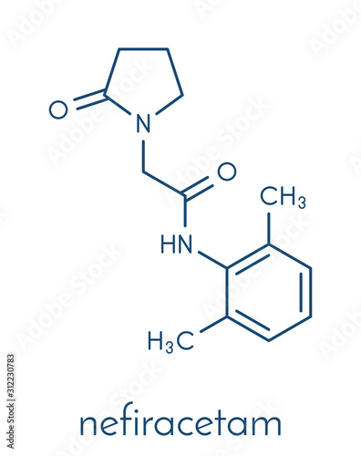 Nefiracetam nootropic drug molecule. Skeletal formula.