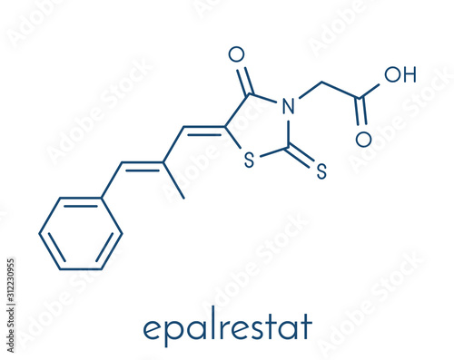 Epalrestat diabetic neuropathy drug molecule (aldose reductase inhibitor). Skeletal formula.