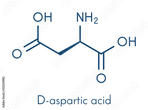 D-aspartic acid (D-aspartate) amino acid molecule. Skeletal formula.
