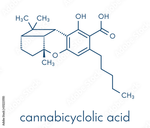 Cannabicyclolic acid cannabinoid molecule. Skeletal formula.
