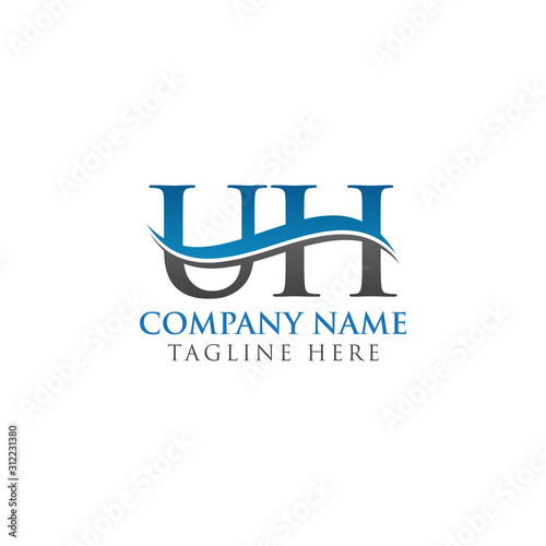 Swoosh Letter UH Logo Design Vector Template. Water Wave UH Logo Vector.
