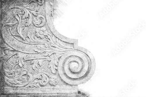 black and white pencil sketch style and abstract illustration of architectural element over stone © tomertu