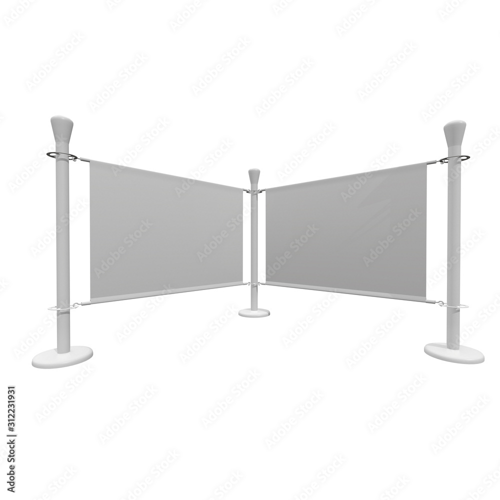 Obraz premium Blank Banner Stand. Trade show booth white and blank. 3d render isolated on white background. High Resolution Template for your design.