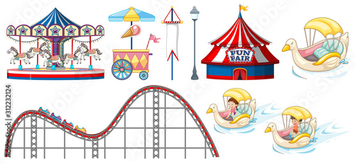 Isolated objects from circus theme with rides and tent