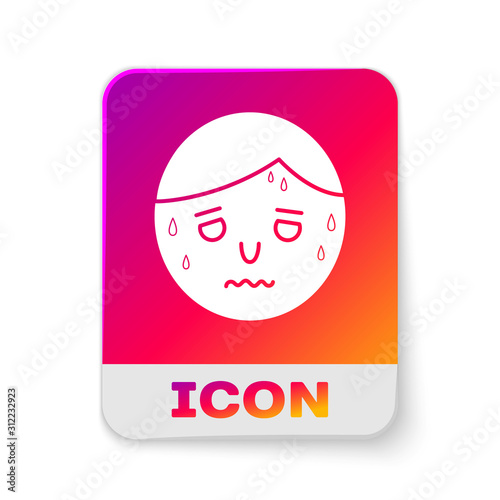 White Man with excessive sweating icon isolated on white background. Rectangle color button. Vector Illustration
