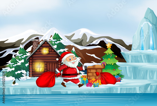 Christmas scene with Santa and present