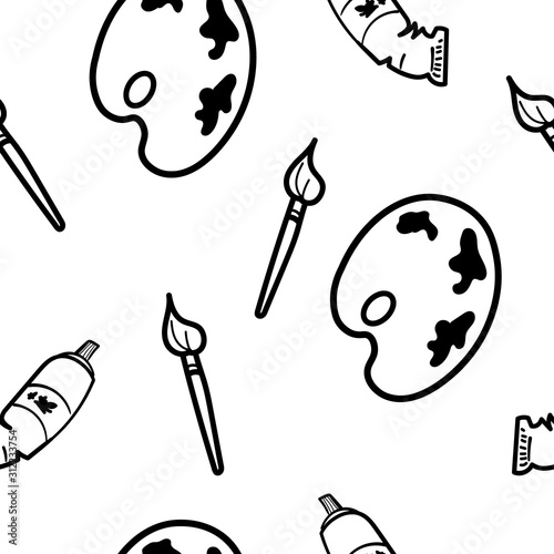 seamless pattern with palette brush and tube of paint