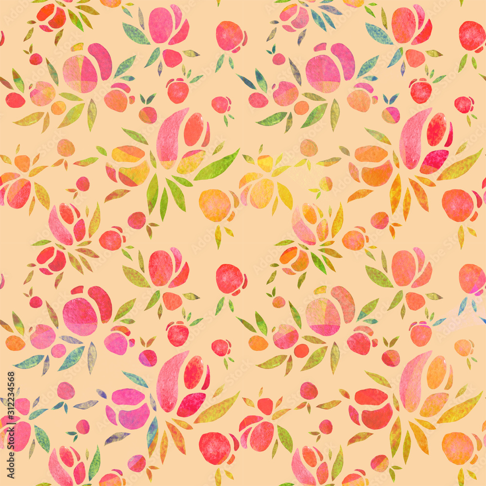 Seamless pattern of simple roses. Watercolor illustration, handmade. Seamless pattern of simple roses. Watercolor illustration, handmade.