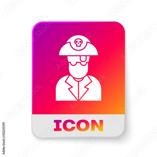 White Pirate captain icon isolated on white background. Rectangle color button. Vector Illustration