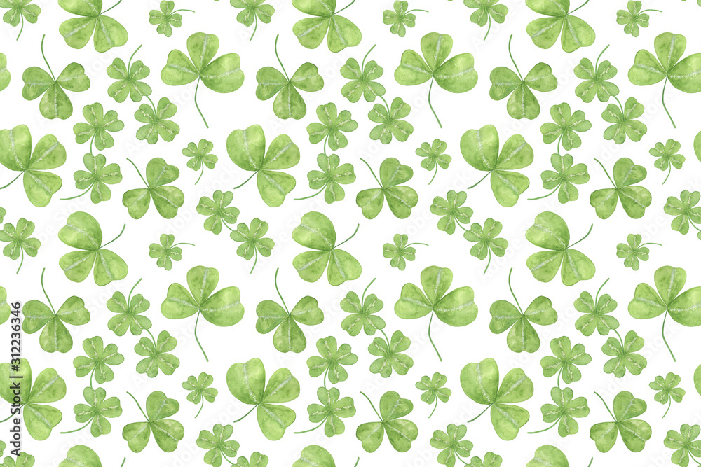 repeat pattern of hand drawn watercolor green shamrock leaves repeat pattern of hand drawn watercolor green shamrock leaves