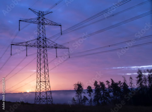 high voltage post,High voltage tower sky surise background