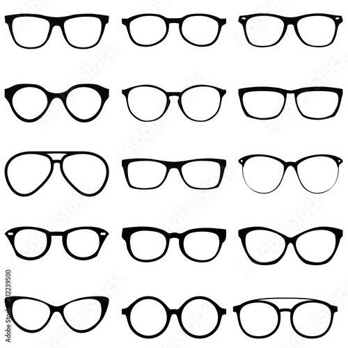 Black silhouettes of different eyeglasses vector icons on a white background