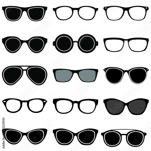 Black silhouettes of different eyeglasses vector icons on a white background