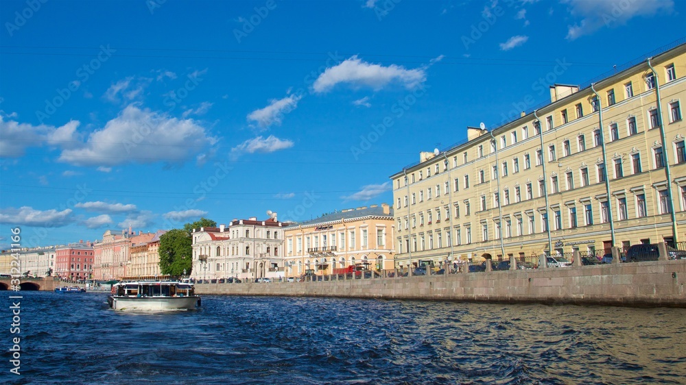 Cruising along the canal in the evening in St. Petersburg,    Russia