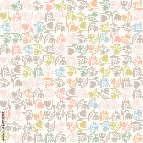 Pastel cut out style floral vector texture. Feminine geometric seamless styli...