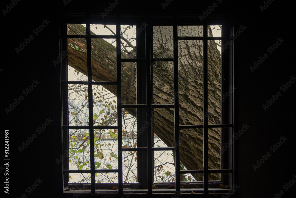 window in jail. inside photo window in jail. inside photo