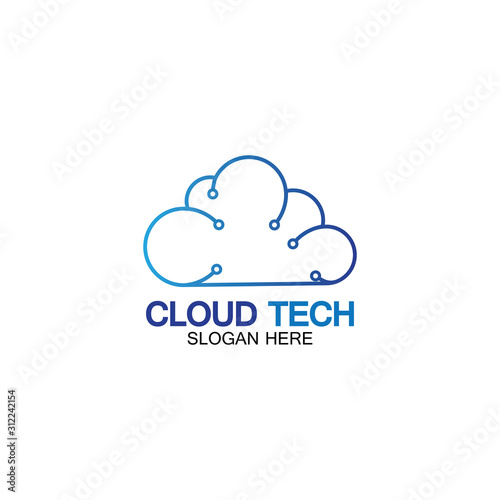 Cloud technology logo icon template.Cloud symbol with circuit pattern. IT and computers, internet and connectivity vector illustration.