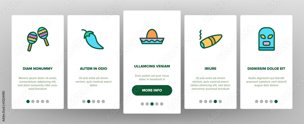 Mexican Onboarding Mobile App Page Screen Vector