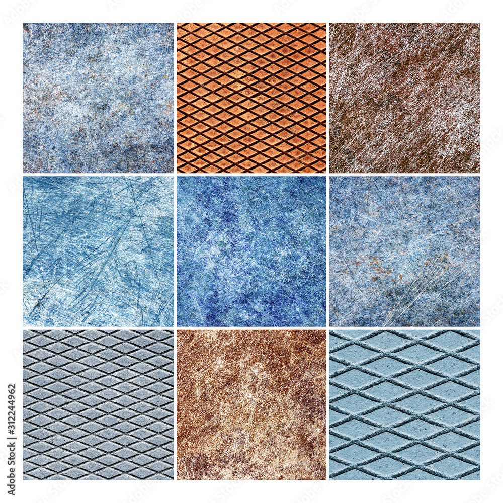 Fototapeta premium Set of nine square grunge metal textures.