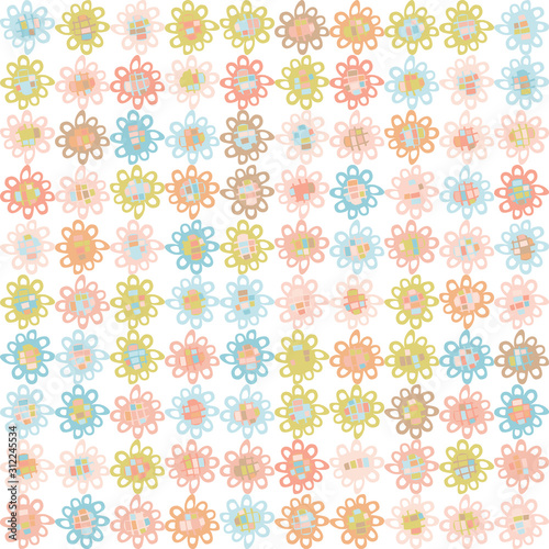 Pastel cut out style daisy floral vector texture. Feminine geometric seamless...