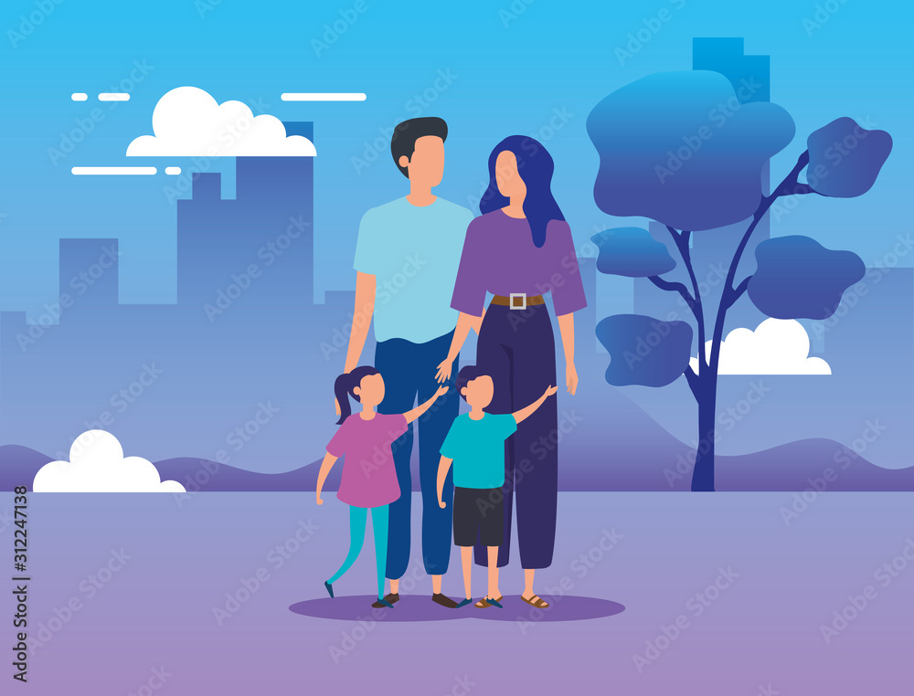 parents with sons in the park vector illustration design