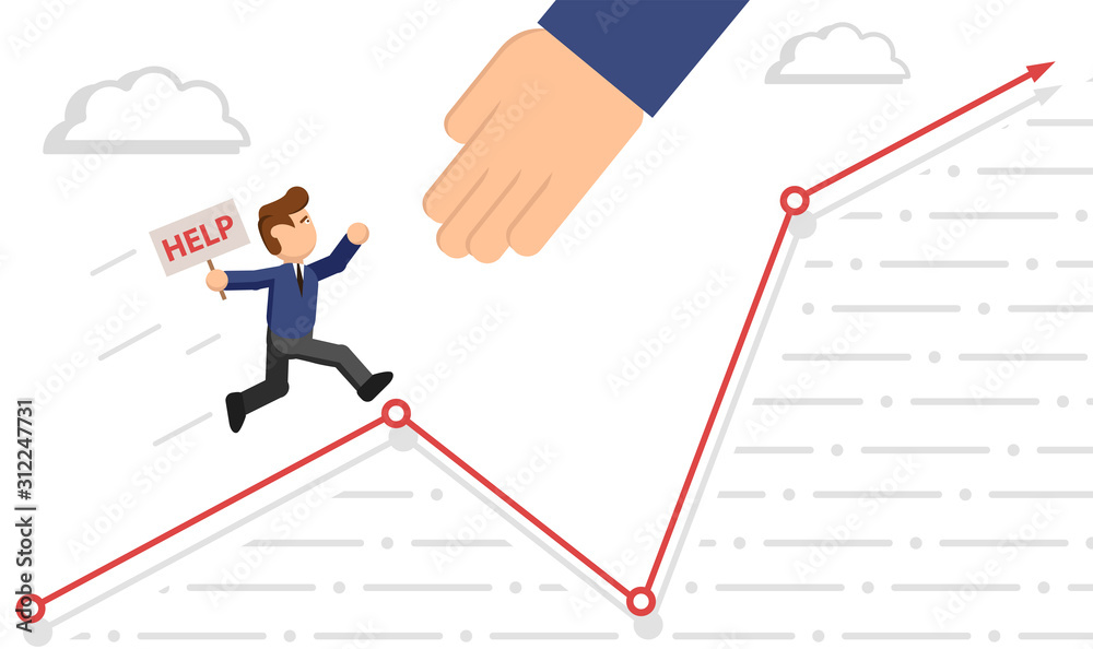 Social solidarity aid service. A rescue solution in a dangerous and problematic situation. Distribution of hands in team work. Vector illustration in flat style.