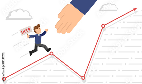 Social solidarity aid service. A rescue solution in a dangerous and problematic situation. Distribution of hands in team work. Vector illustration in flat style.
