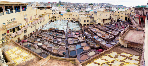 Fes-Meknes administrative region, Marocco - 20 12 2019 Fes is one of the imperial cities. Famous for its tanneries. The old tannery in Fez, now an important tourist attraction The leather dyers in Fez photo