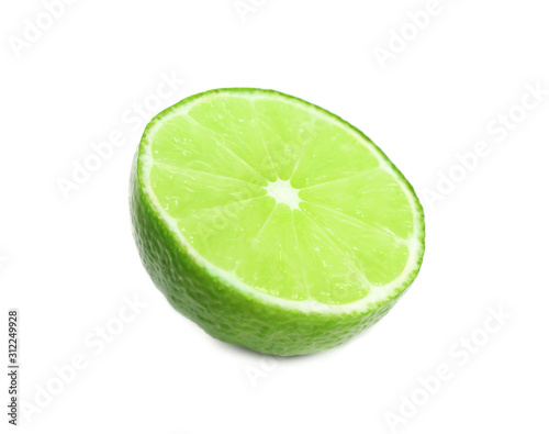 Half of fresh green lime isolated on white