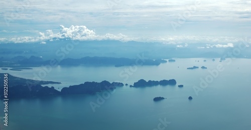 Tropical islands off the coast of Phuket, Thailand. Aerial view.