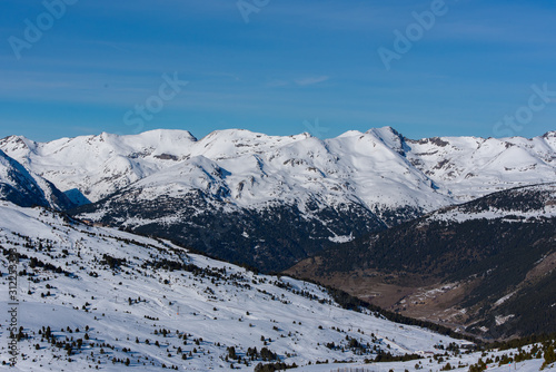 Grandvalira, Andorra : 2019 December 28 : People having fun in Sunny Day on Grandvalira Ski Station in Andorra.