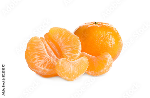 Fresh ripe juicy tangerines isolated on white