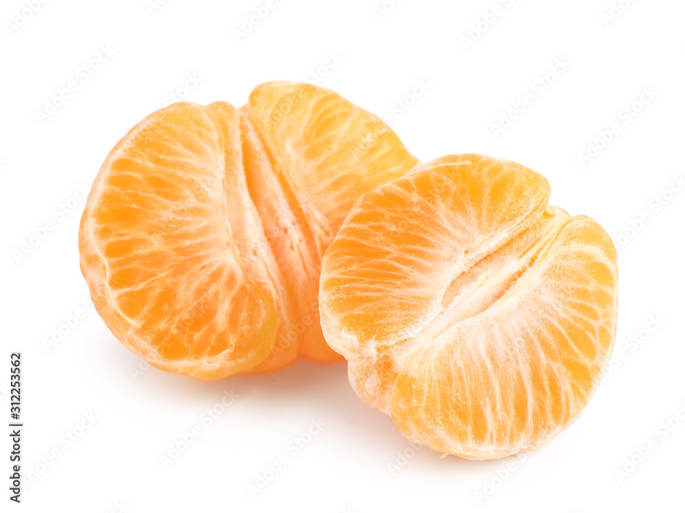 Fresh juicy peeled tangerines isolated on white Fresh juicy peeled tangerines isolated on white