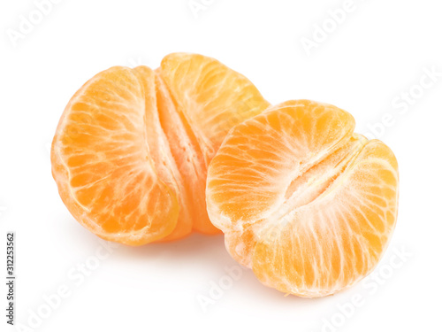 Fresh juicy peeled tangerines isolated on white