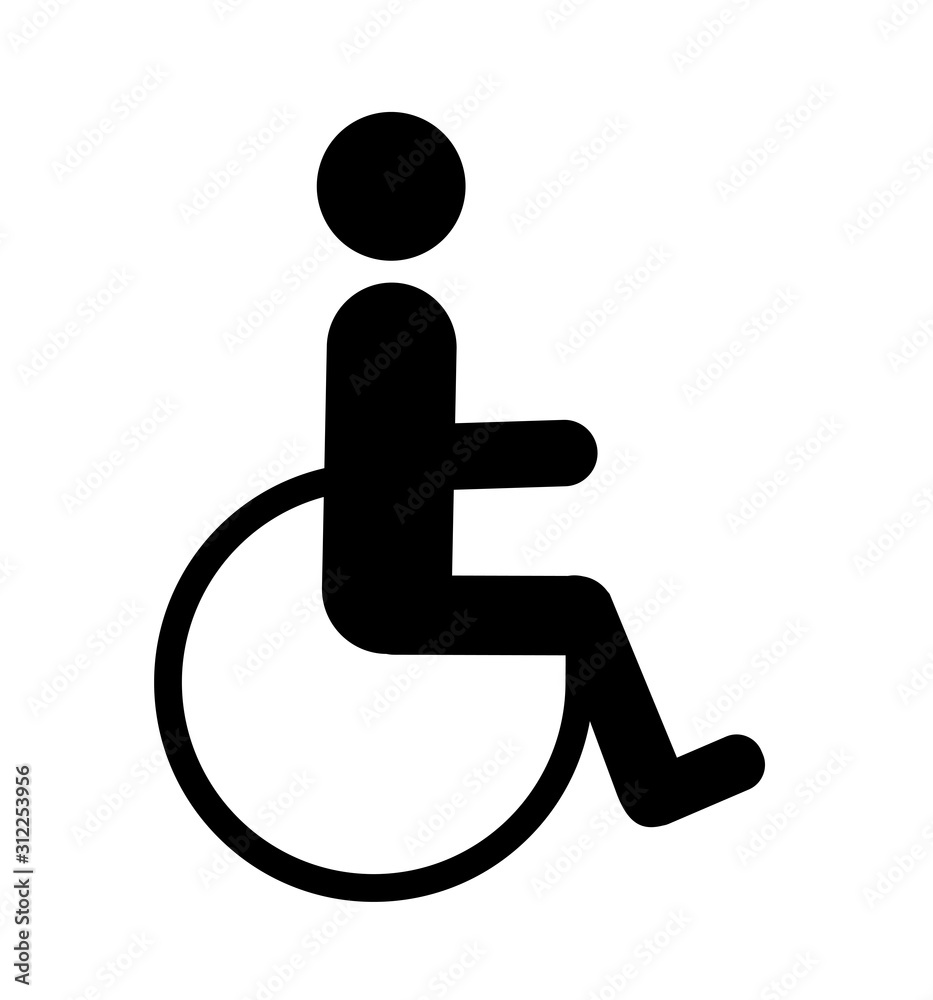 Disabled handicap icon vector black symbol illustration on white Disabled handicap icon vector black symbol illustration on white