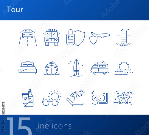 Tour line icon set