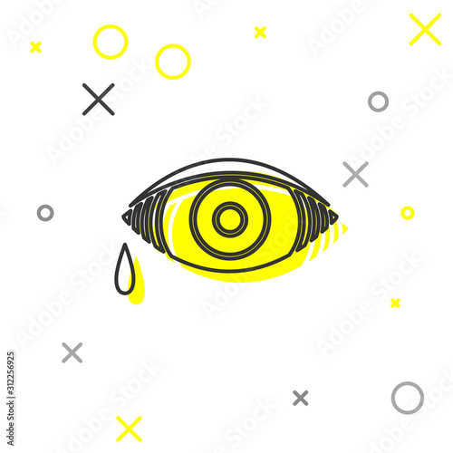 Grey line Reddish eye due to viral, bacterial or allergic conjunctivitis icon isolated on white background. Vector Illustration