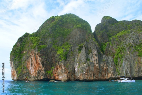 Stone cliffs on the coast of Phi Phi islands, Thailand.