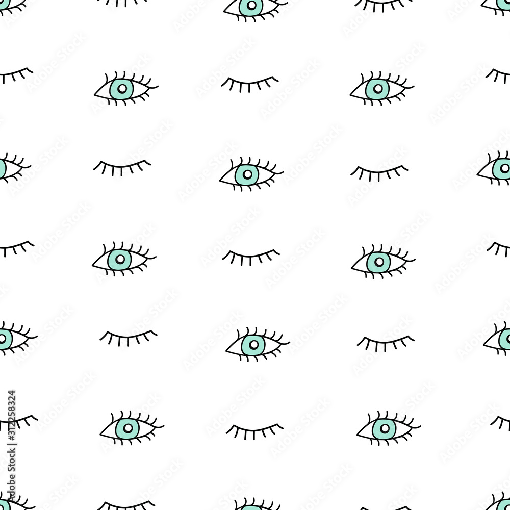 Cute seamless pattern of hand drawn doodle eyes elements. Vector illustration