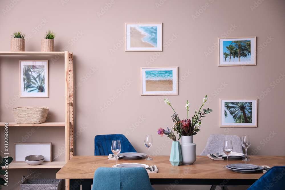 Modern dining room interior with stylish furniture Modern dining room interior with stylish furniture