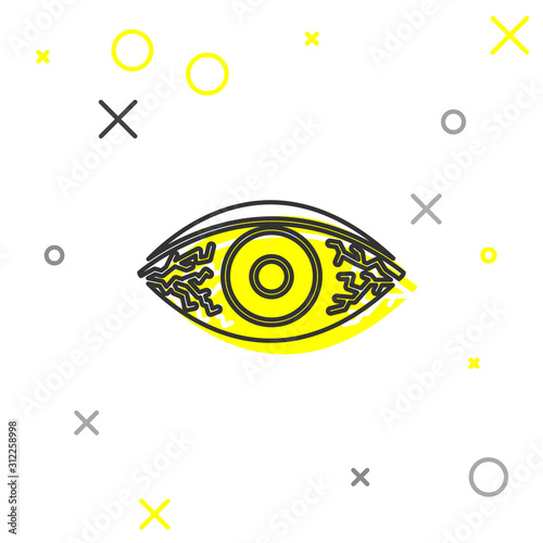 Grey line Reddish eye due to viral, bacterial or allergic conjunctivitis icon isolated on white background. Vector Illustration