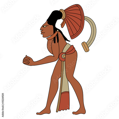 Isolated vector illustration. Mayan man. Pre-Columbian Mexican art.