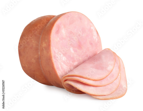 Fototapeta Naklejka Na Ścianę i Meble -  Tasty fresh sliced ham isolated on white