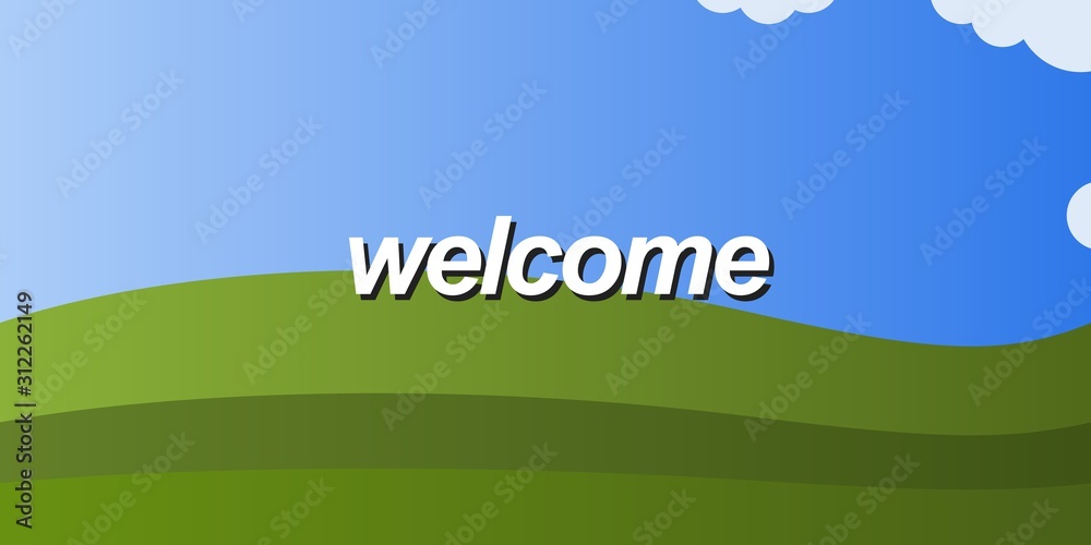 Welcome message on blue and green background