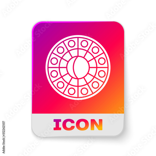 White Astrology horoscope circle with zodiac icon isolated on white background. Rectangle color button. Vector Illustration
