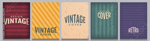Set of vintage style backgrounds. Vector abstract illustration. Wallpapers with scratches. Presentation, invitation, poster design. 70s, 80s, 90s retro graphic. Grain overlay with old photo effect
