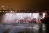 long exposure of Illuminated American Falls in Niagara Falls at night
